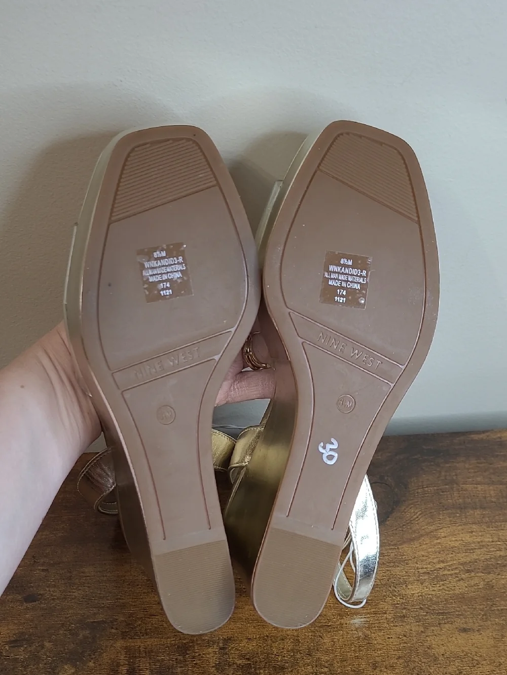NWOT Nine West Metallic Gold Platform Wedge Sandals with Clear Strap size 8.5